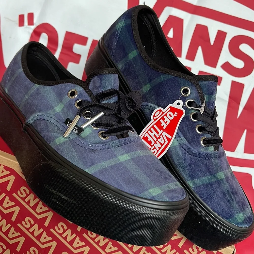 Vans Authentic Stacked Velvet Plaid Green/Black VNOA5KXX203 WMNS Platforms